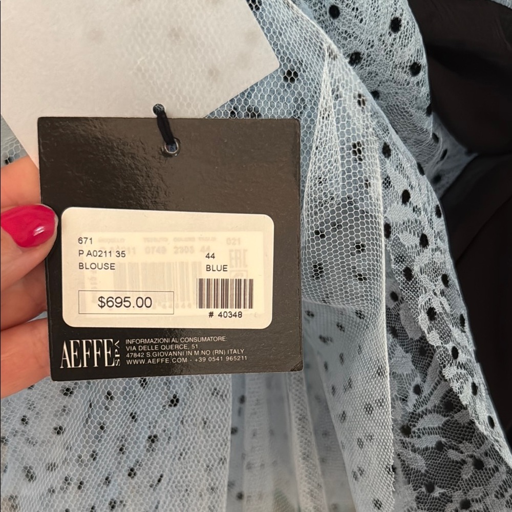 Philosophy Light Blue Polka Dot Sheer Blouse with Black Waist Tie - Picture 5 of 5